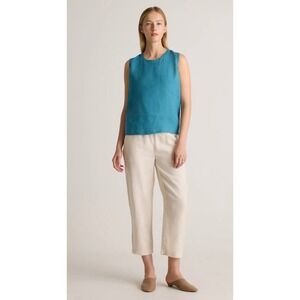 Quince 100% European Linen Sleeveless Shell Top Teal Blue Womens Medium NEW
